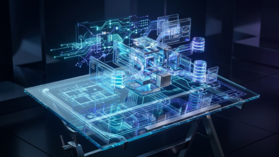 Visualização conceitual em 3D de rápida criação de software por meio de orquestração de inteligência artificial e plantas em Markdown